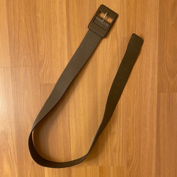 Vintage 80s wide taupe leather belt with matching buckle - Picture 2 of 4